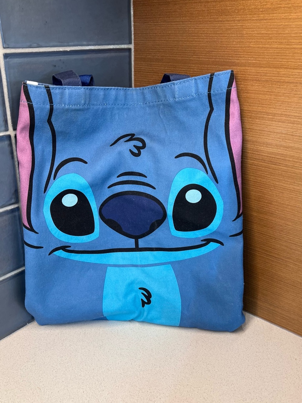 Stitches Blue Stitch Face Canvas Bag with Pink Accents
